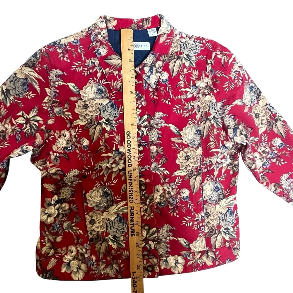 Marisa Christina Denim‎ Style Jacket Womens Sz Large Red Floral Stretch Casual - Picture 3 of 9